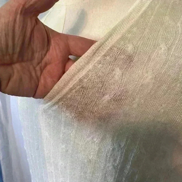 J. Crew Womens Deep V-Neck Cable Knit Sweater Cream Linen Size Medium. Side Slit - Picture 5 of 7